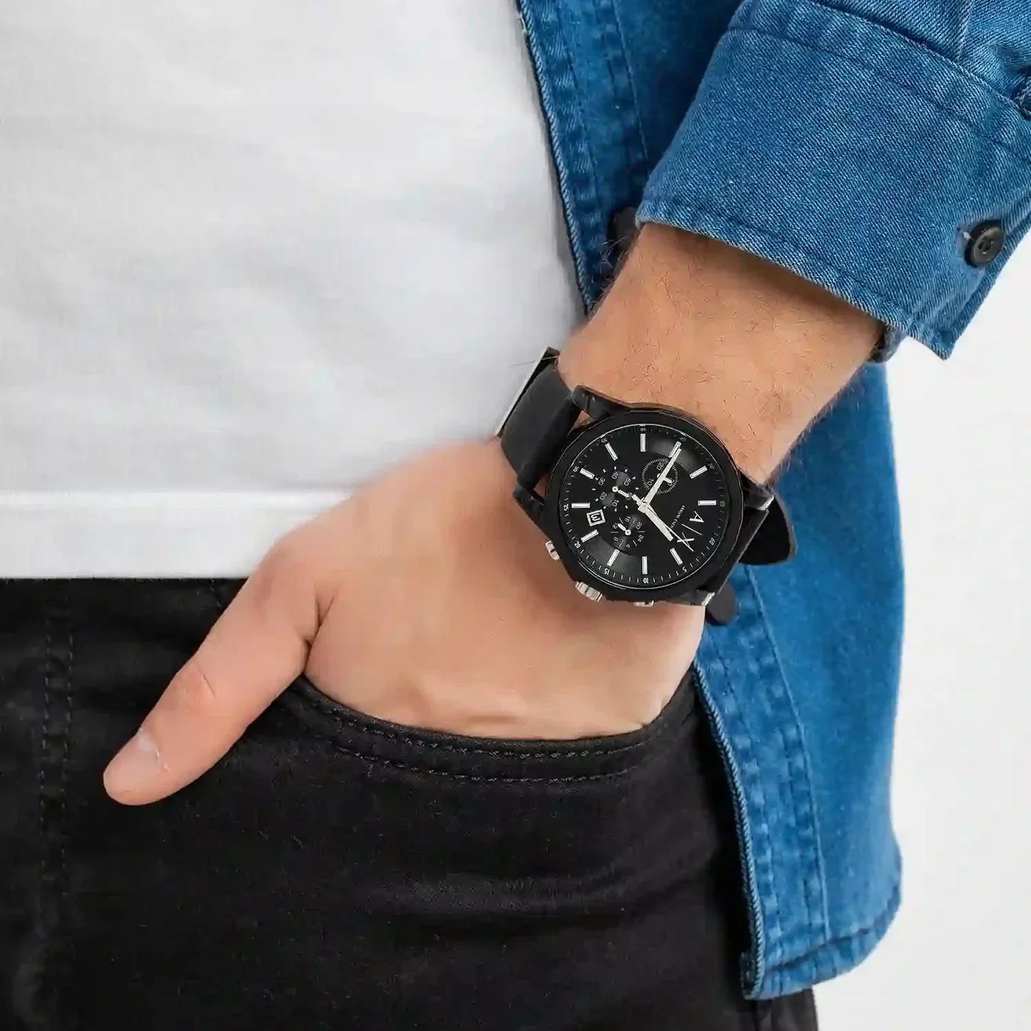 Armani Exchange Outerbanks AX1326 Men's Chronograph Watch – Black Dial with Black Silicone Strap